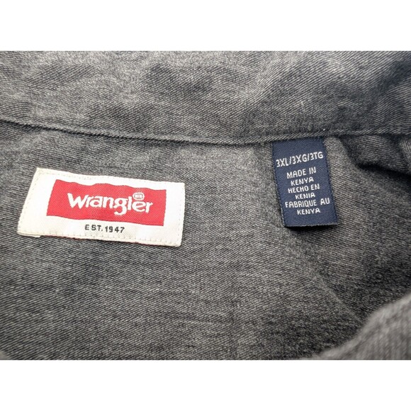 Wrangler Heavy Cotton Long Sleeve Logo Button Up Shirt Gray Mens Size 3XL - Picture 4 of 6